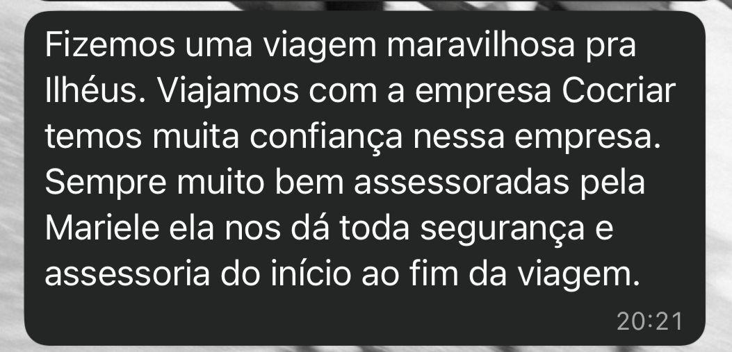Feedback de cliente da Cocriar sobre a viagem